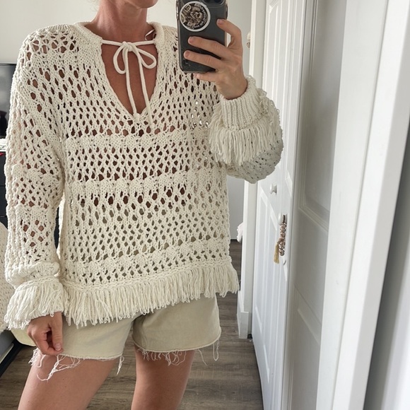 Zara open knit fringe trim sweater - Picture 13 of 14